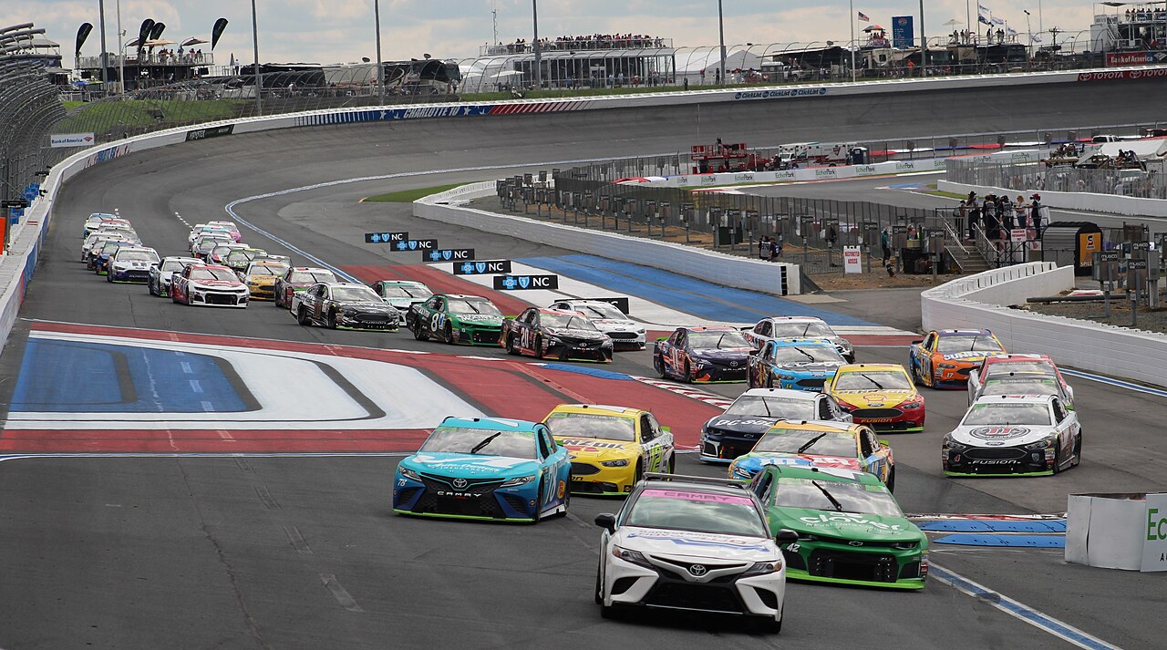 Charlotte Motor Speedway — The field of cars prepares for a restart during the Bank of America Roval 400 at Charlotte Motor Speedway in 2018.