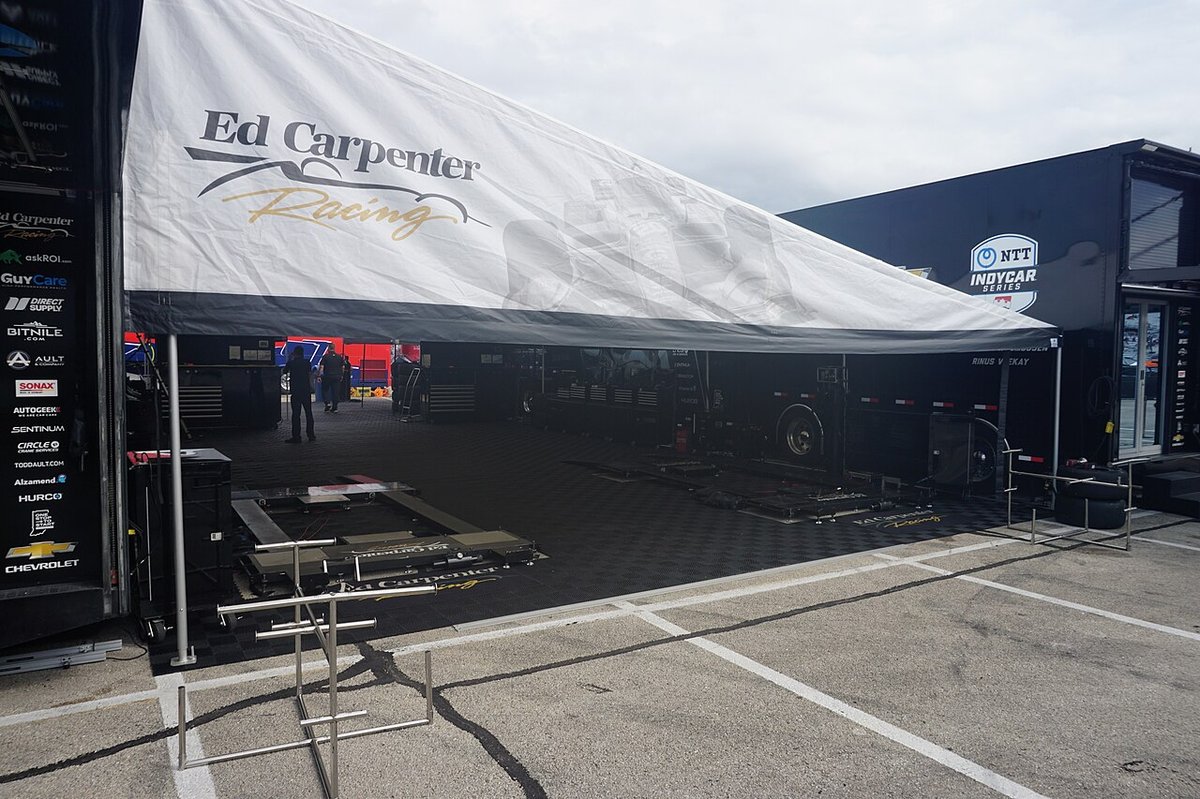 Ed Carpenter Racing — The Ed Carpenter Racing garage before the 2024 Hy-Vee Milwaukee Mile 250s at the Milwaukee Mile in West Allis, Wisconsin (United States).