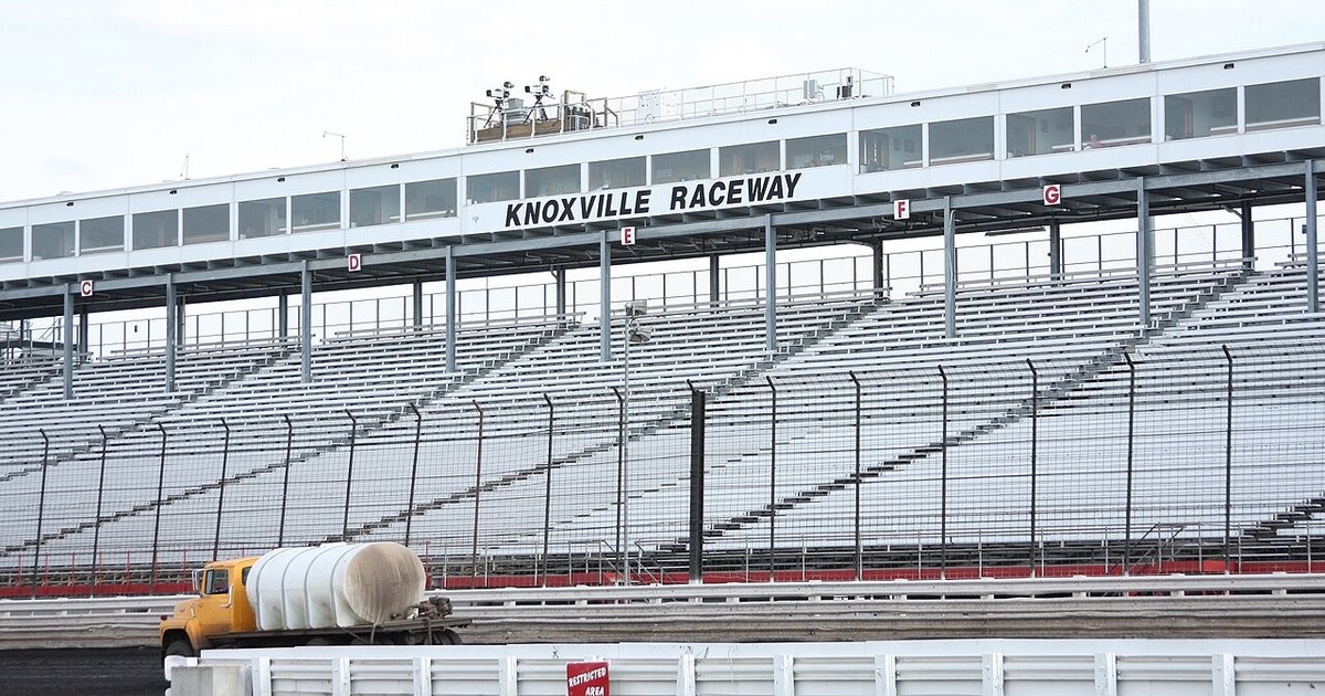 Knoxville Raceway — Front grandstands of Knoxville Raceway as viewed from the infield prior to races on 6 August 2009